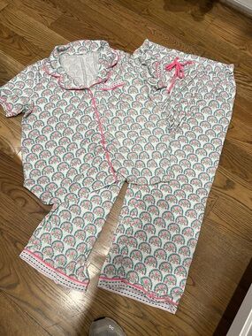 Floral Pink & Green Short-Sleeve Pajama Set